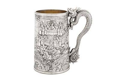 Lot 163 - Penang interest – A rare mid-19th century Chinese export silver mug, Canton dated 1869 by Shan, mark of Khecheong