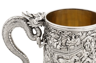 Lot 163 - Penang interest – A rare mid-19th century Chinese export silver mug, Canton dated 1869 by Shan, mark of Khecheong
