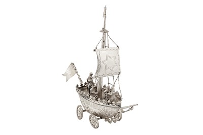 Lot 35 - An early 20th century German sterling silver model of a nef, import marks for London 1912 by Berthold Muller