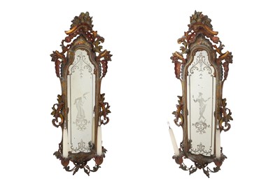 Lot 437 - A PAIR OF VENETIAN GIRANDOLE MIRRORS