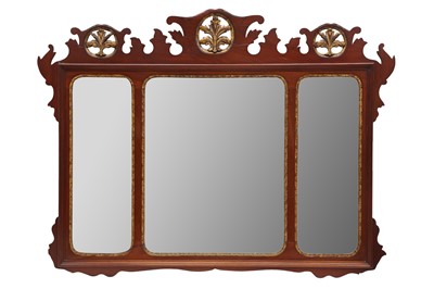 Lot 443 - A 19TH CENTURY PARCEL GILT AND WALNUT FRETWORK WALL MIRROR