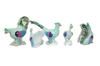 Lot 150 - FIVE HEREND PORCELAIN GREEN FISHNET ANIMAL FIGURES, 20TH CENTURY