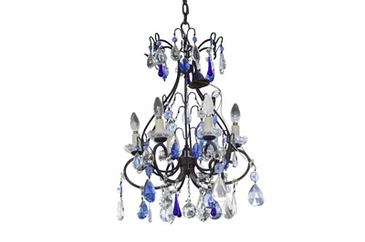 Lot 576 - A CONTEMPORARY BRONZE CAGE FORM CHANDELIER