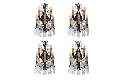 Lot 588 - A SET OF FOUR BRONZE WALL LIGHTS