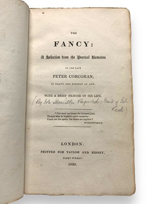 Lot 249 - ‘Peter Corcoran’ [Reynolds (John Hamilton)] The Fancy: A Selection from the Poetical Remains of the Late Peter Corcoran…