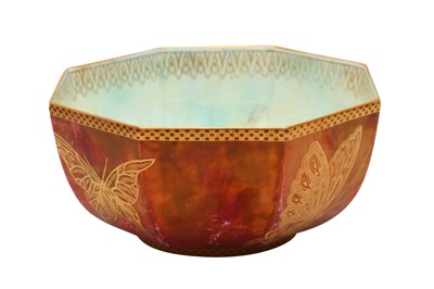 Lot 4 - A WEDGWOOD BUTTERFLY LUSTRE OCTAGONAL BOWL