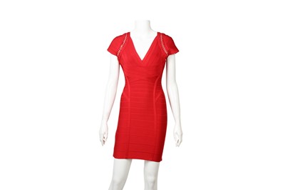 Lot 253 - Herve Leger Red Bandage Mini Dress - Size S