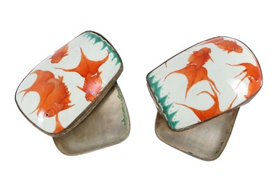 Lot 182 - A PAIR OF CHINESE PORCELAIN-INSET METAL BOXES, 19TH CENTURY