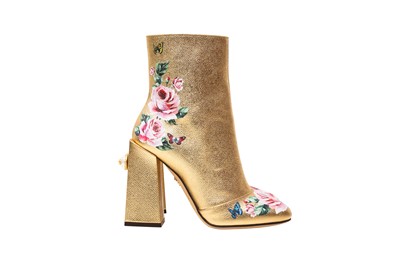 Lot 151 - Dolce & Gabbana Gold Floral Print Boot - Size 37
