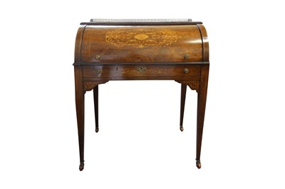 Lot 507 - AN EDWARDIAN ROSEWOOD MARQUETERY INLAID CYLINDER BUREAU