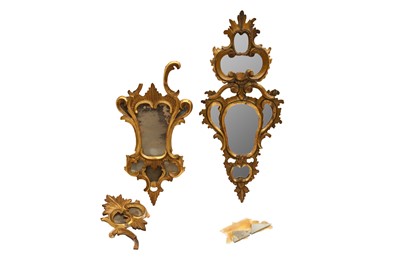 Lot 439 - A NEAR PAIR OF VENETIAN GILTWOOD ROCOCO REVIVAL MIRRORS, 19TH CENTURY