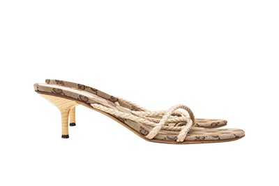 Lot 195 - Gucci Beige Monogram KItten Heeled Sandal - Size 40