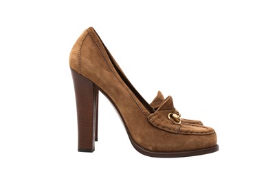 Lot 206 - Gucci Brown Alyssa Horsebit Heeled Loafer - Size 40