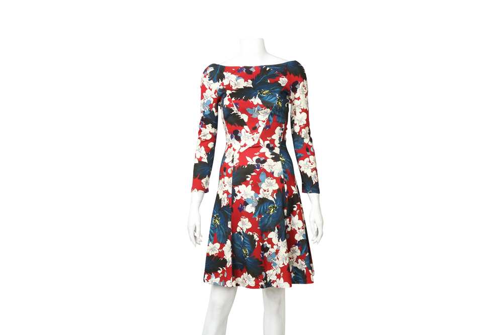 Lot 34 - Erdem Red Floral Ponte Vivi Dress - Size 8