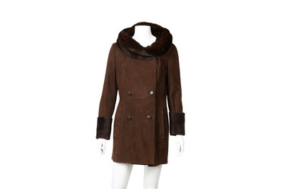 Lot 377 - Prada Brown Shearling Fur Collar Coat - Size 42