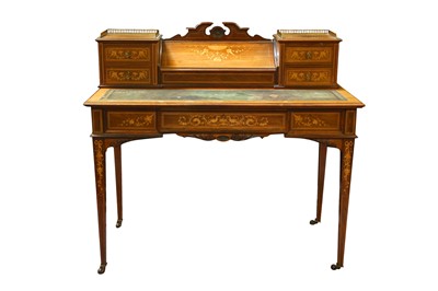 Lot 520 - AN EDWARDIAN INLAID ROSEWOOD BONHEUR DU JOUR