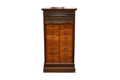 Lot 542 - AN  EARLY 20TH CENTURY TAMBOUR FRONTED OAK HABERDASHERY CABINET
