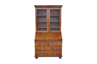 Lot 489 - AN EARLY GEORGIAN WALNUT BUREAU BOOKCASE