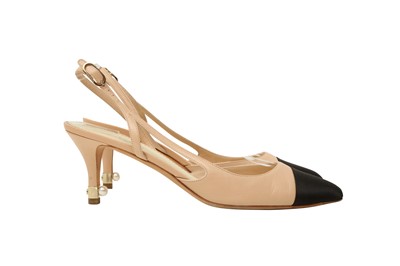 Lot 57 - Chanel Bicolour Sling Back Kitten Heeled Pump - Size 41
