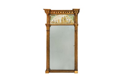 Lot 447 - A REGENCY GILTWOOD AND VERRE ÉGLOMISÉ  PIER MIRROR