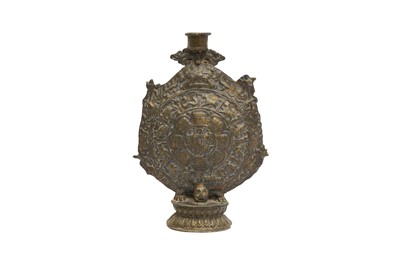 Lot 291 - A TIBETAN BRONZE 'ZODIAC' CANDLE HOLDER