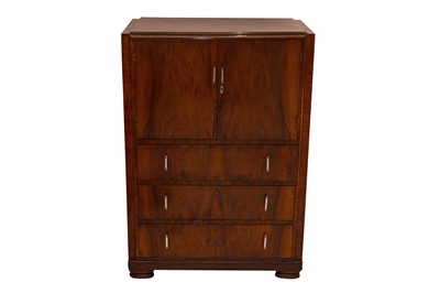 Lot 353 - AN ART DECO FIGURED WALNUT DRINKS CABINET
