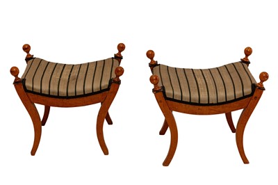 Lot 436 - A PAIR OF BIEDERMEIER STYLE SATIN BIRCH STOOLS
