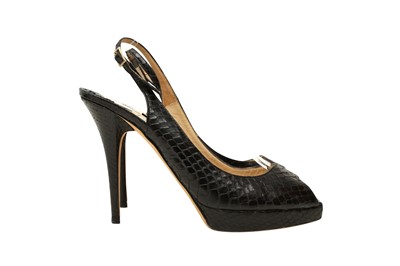 Lot 264 - λ Jimmy Choo Black Python Sling Back Heeled Pump - Size 42