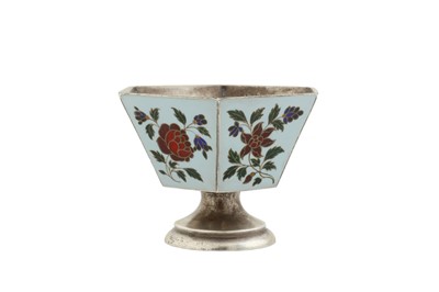 Lot 190 - An Alexander III late 19th century Russian 875 standard silver and plique-à-jour enamel footed cup, Saint Petersburg circa 1890 by A.П, retailed by Grachev Brothers