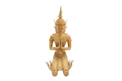 Lot 215 - A THAI GILT-BRONZE FIGURE OF KNEELING BUDDHA, EARLY 20TH CENTURY