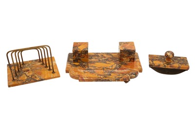 Lot 136 - A SIENA MARBLE THREE-PIECE DESK SET