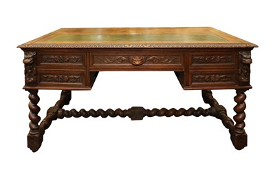 Lot 418 - A VICTORIAN ORNATELY CARVED OAK DESK