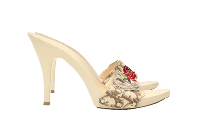 Lot 124 - Christian Dior Cream Oblique Heeled Mules