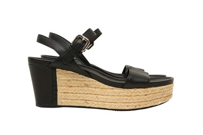 Lot 367 - Prada Black Saffiano Espadrille Wedge Sandal - Size UK 5