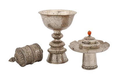 Lot 169 - A mixed group of mid-20th century Tibetan unmarked silver