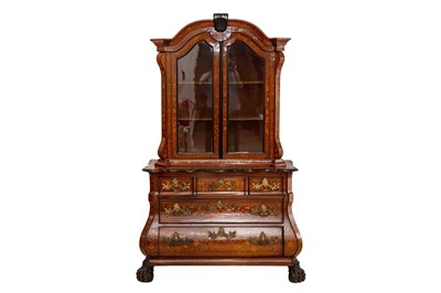 Lot 420 - A LATE 18TH CENTURY DUTCH MARQUETRY INLAID BOMBE BOOKCASE