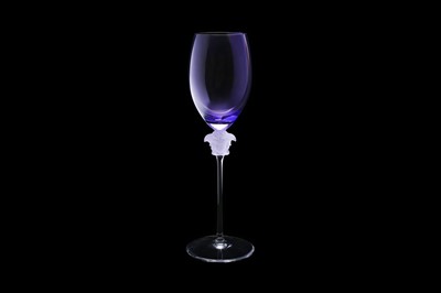 Lot 453 - Versace Rosenthal Purple Medusa Lumiere Crystal Wine Glasses