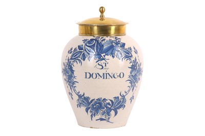 Lot 202 - A DUTCH DELFTWARE TOBACCO JAR BY DRIE KLOKKEN