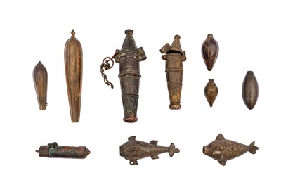 Lot 113 - TEN INDIAN BRONZE BOTTLES AND ESSENCE HOLDERS