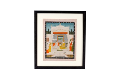 Lot 180 - A PRINCE AND HIS BELOVED IN CONVERSATION IN A MARBLE PAVILION