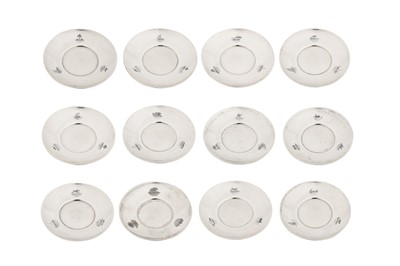 Lot 182 - A set of twelve Iraqi silver and niello istikan saucers, Omara or Basra circa 1940