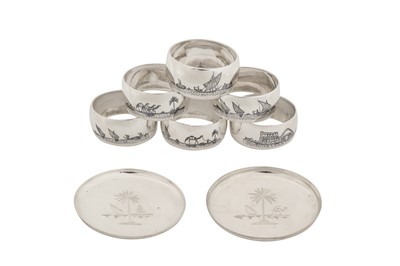 Lot 181 - A set of six mid-20th century Iraqi silver and niello napkin rings, Basra circa 1950