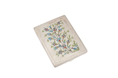 Lot 174 - A mid-20th century Persian (Iranian) unmarked silver and enamel cigarette case, Isfahan circa 1940