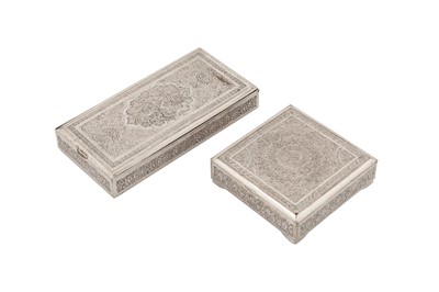 Lot 173 - Two mid-20th century Persian silver cigarette boxes, Isfahan circa 1950