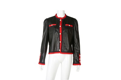 Lot 224 - Gucci Black Leather Web Ribbon Jacket - Size 46