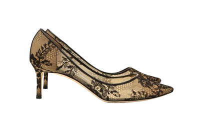 Lot 260 - Jimmy Choo Black Lace Kitten Heeled Pump - Size 38.5
