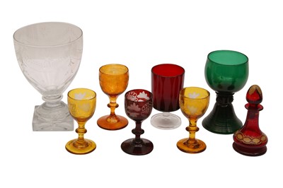 Lot 172 - A GEORGE III GREEN GLASS ROEMER, CIRCA 1790S