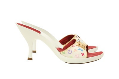 Lot 300 - Louis Vuitton White Multicolor Heeled Mule - Size 37.5