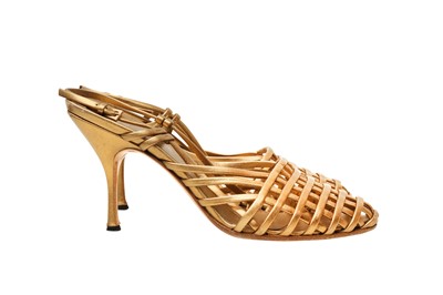 Lot 364 - Prada Bronze Caged Heeled Sling Back - Size 37.5