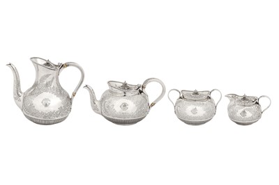 Lot 375 - Australian colonial interest - A Victorian sterling silver four-piece tea and coffee service, London 1884 by Martin, Hall and Co